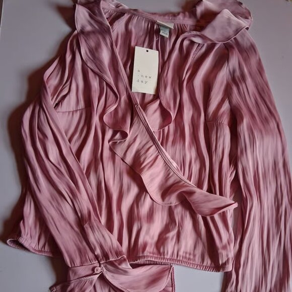 a new day Tops - A New Day Pink Ruffle Wrap V Neck Blouse size S